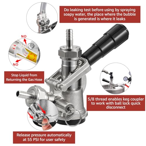 MRbrew Keg Coupler, Sankey D System Keg Tap 304 Stainless Steel Probe, Beer Coupler Kegerator Parts D Coupler Beer Tap Dispenser for I.D 5/16'' Beer Line Gas Tubing with Hose Clamp - Image 5