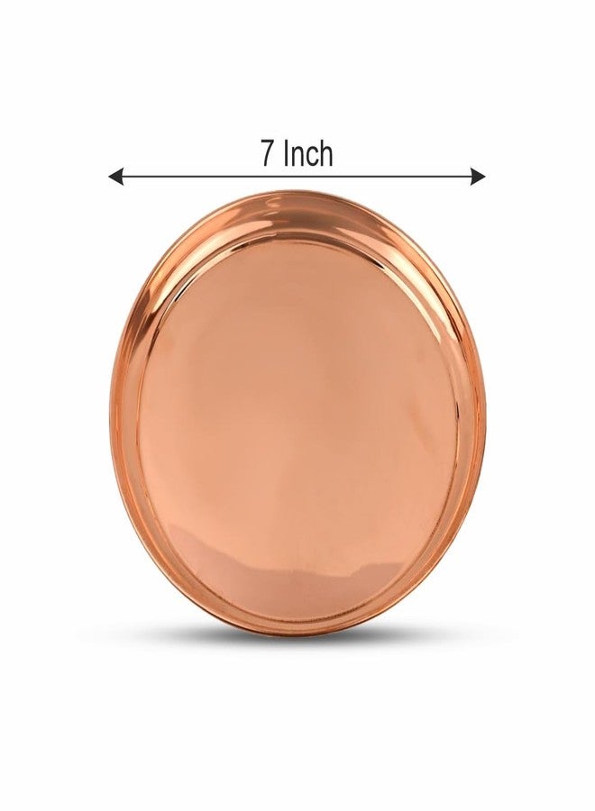 ROLIMOLI Pure Copper Thali Tray Plate, Serving Tea Coffee, Home Décor, Tableware, 7 inch - Image 5