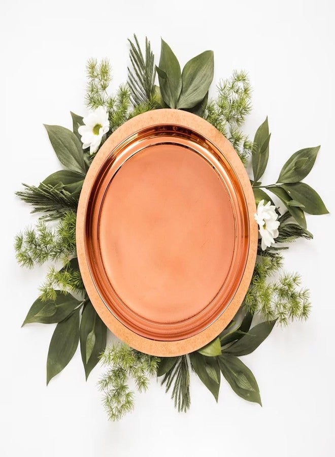 ROLIMOLI Pure Copper Thali Tray Plate, Serving Tea Coffee, Home Décor, Tableware, 7 inch - Image 3