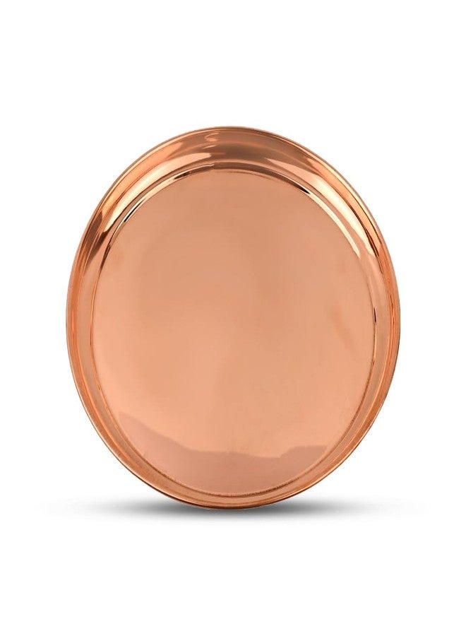 ROLIMOLI Pure Copper Thali Tray Plate, Serving Tea Coffee, Home Décor, Tableware, 7 inch - Image 1