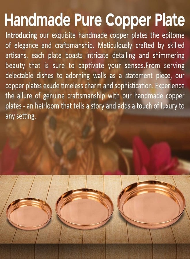 ROLIMOLI Pure Copper Thali Tray Plate, Serving Tea Coffee, Home Décor, Tableware, 7 inch - Image 4
