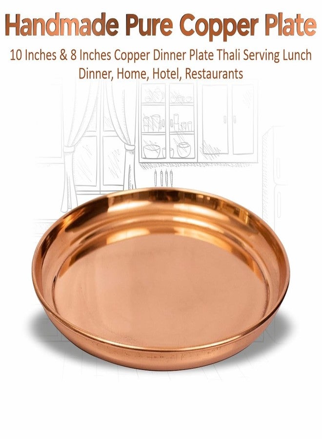 ROLIMOLI Pure Copper Thali Tray Plate, Serving Tea Coffee, Home Décor, Tableware, 7 inch - Image 2