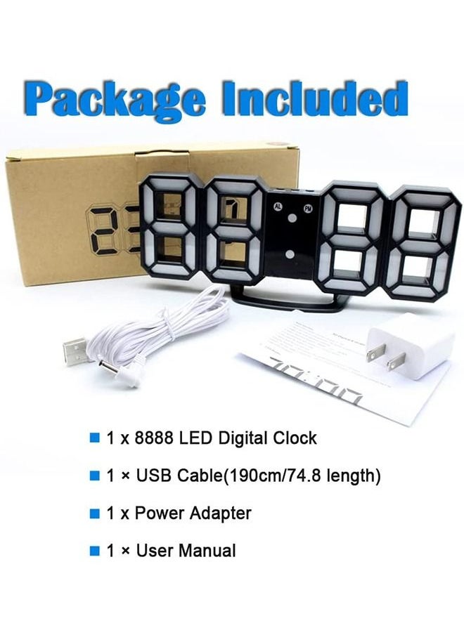 PADOM - Padom 3D LED Digital Clock Glowing Night Mode Brightness Adjustable Electronic Table Clock 24 Or 12 Hour Display Alarm Clock Wall Hanging - Image 1