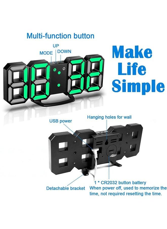 PADOM - Padom 3D LED Digital Clock Glowing Night Mode Brightness Adjustable Electronic Table Clock 24 Or 12 Hour Display Alarm Clock Wall Hanging - Image 1