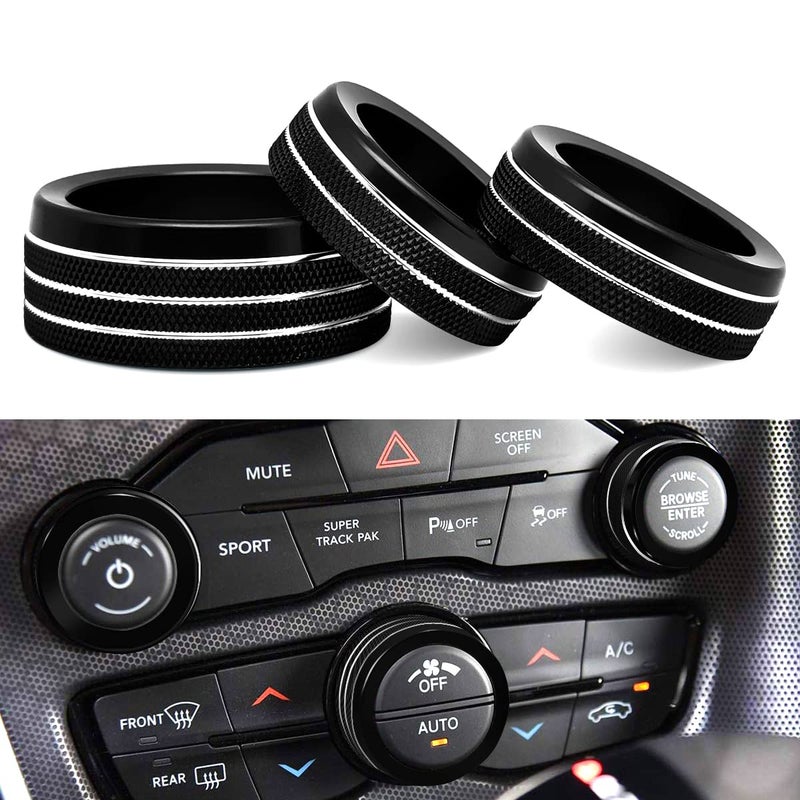 Auprite Climate Control Knob Covers for Challenger Accessories 20152023 2024 for Dodge Charger 20152023 2024 for Dodge Chrysler 300300s 201520243Pcs Kit Black