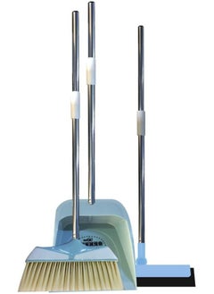 Long Handle Dust Pan with Broom Wiper Combination Cleaning Tools for Household 3 in 1 Long Handle Dustpan Brush Wiper Set
