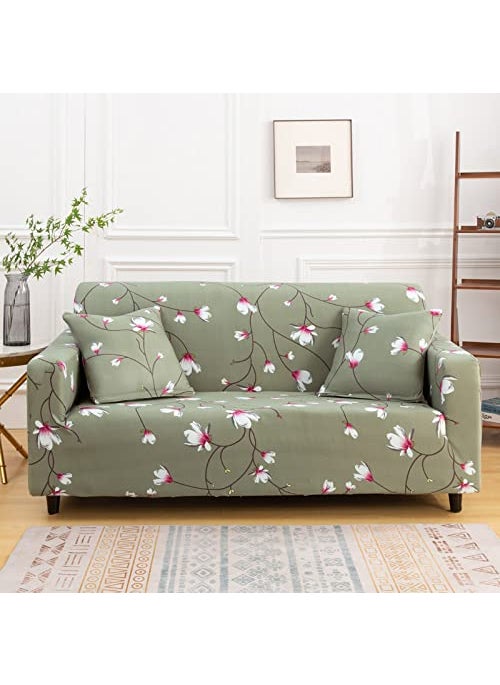Styleys Styleys Universal Double Seater Sofa Cover Big Elasticity Cover for Couch Flexible Stretch Sofa Slipcover (2 Seater, 140-180 cms, Green White Red Lily, SLMH-57)  - Image 1