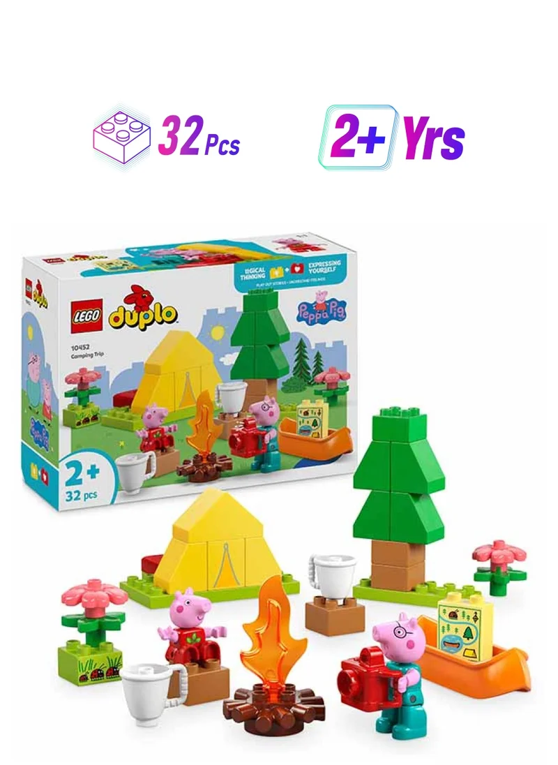 LEGO DUPLO Peppa Pig Camping Trip with Daddy - Montessori Toys for 2+ Year Old Girls & Boys - incl. a Tent, Canoe, Campfire and 2 Figures - Motor Skills & Colour Matching - 10452 (32 pieces)