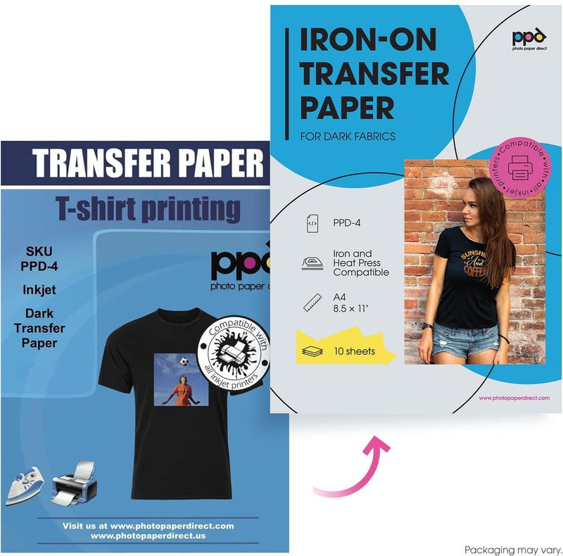 PPD Iron on Transfer Paper for Dark Fabric Compatible with Inkjet Printer, 8.5 x 11 Printable T Shirt Heat Transfer Papers, Custom Print Photo, Durable, Flexible & Machine Washable (10 Sheets) - Image 2