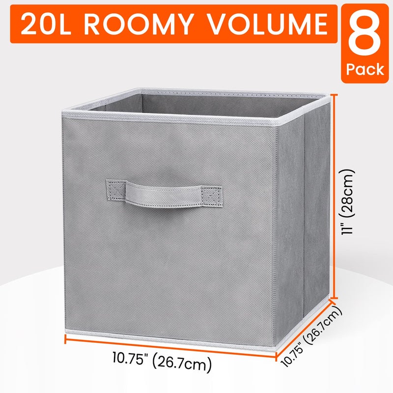 Criusia Storage Cubes - 11 Inch Heavy Duty Fabric Closet Bins for Shelves, Cube Organizer - 8 Pack Collapsible Decorative Storage Bins Baskets for Organizing Clothes Blankets Toys (Grey) - Image 2