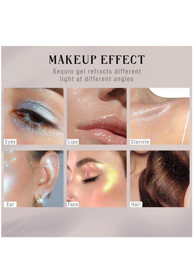 SYOSI Body Glitter Gel Face Holographic Roll on Glitter Gel Sequins White Liquid Eyeshadow Mermaid Shimmer Sparkling Chameleon Cosmetic Festival Party for Face Body Hair Nails Glitter Makeup   Gold - Image 5