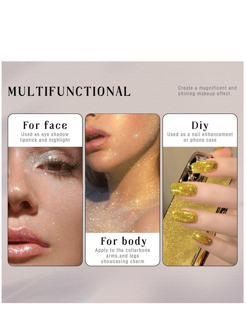 SYOSI Body Glitter Gel Face Holographic Roll on Glitter Gel Sequins White Liquid Eyeshadow Mermaid Shimmer Sparkling Chameleon Cosmetic Festival Party for Face Body Hair Nails Glitter Makeup   Gold - Image 3