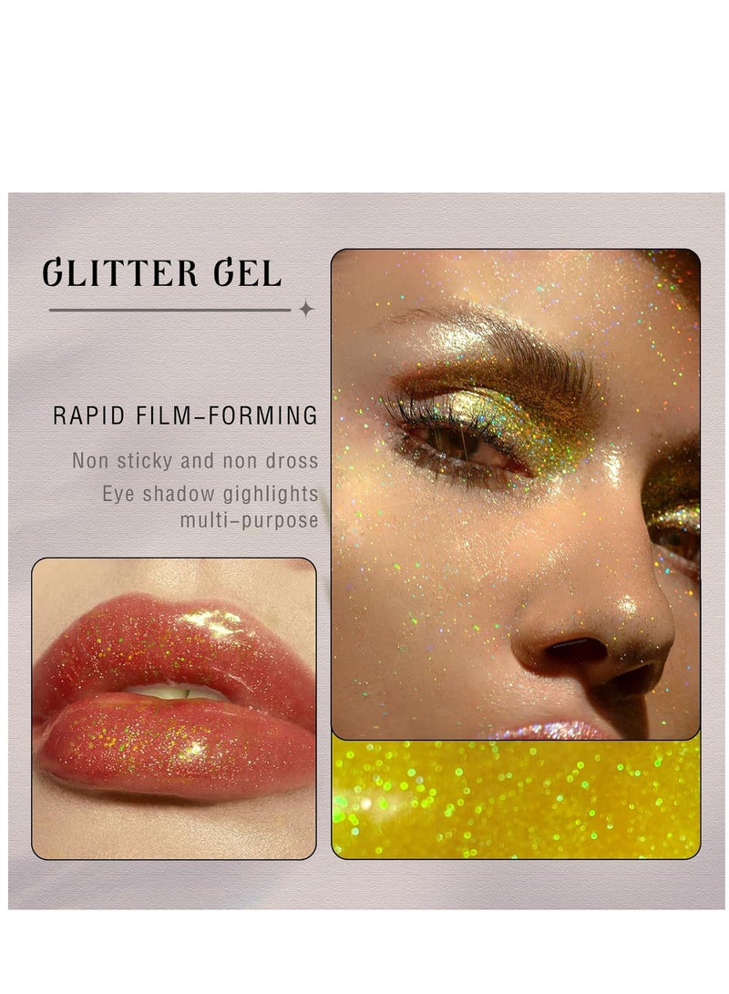 SYOSI Body Glitter Gel Face Holographic Roll on Glitter Gel Sequins White Liquid Eyeshadow Mermaid Shimmer Sparkling Chameleon Cosmetic Festival Party for Face Body Hair Nails Glitter Makeup   Gold - Image 2