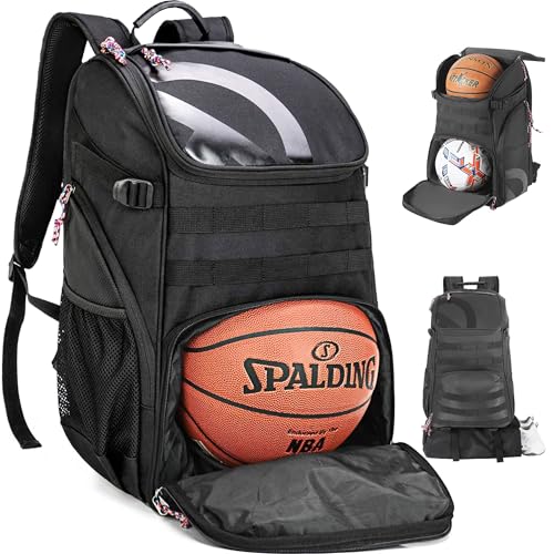 TRAILKICKER Basketball Bag Backpack with Ball Holder Multi-Sport Backpack for Soccer Volleyball Football Baseball Helmet (TK2-Black, Large) - Image 1