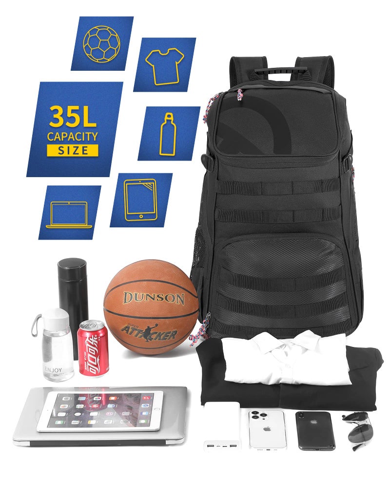 TRAILKICKER Basketball Bag Backpack with Ball Holder Multi-Sport Backpack for Soccer Volleyball Football Baseball Helmet (TK2-Black, Large) - Image 2