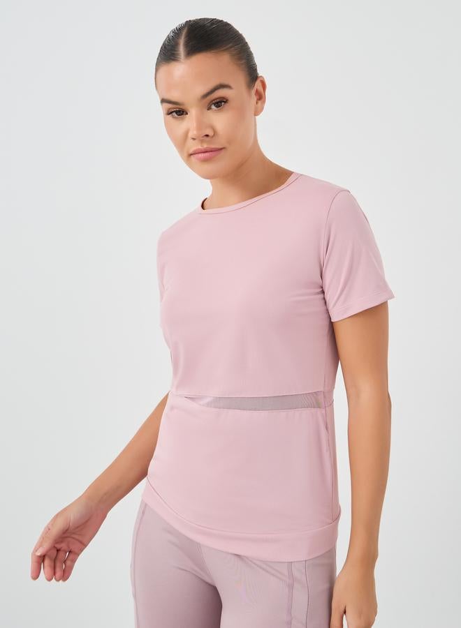 ستايلي بلوزة قصيرة بأكمام قصيرة وخصر مزخرف بشبكة خلفية - Image 3