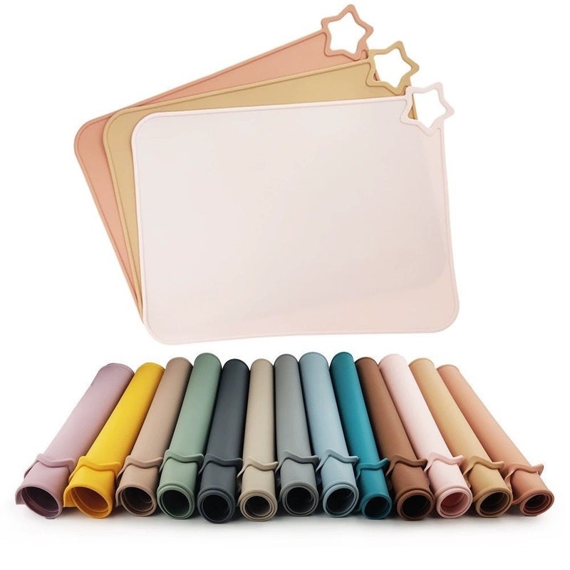 ins style solid color multi-functional placemat portable waterproof and oil-proof lunch mat children learn to eat insulated coasters Gray green - Image 2