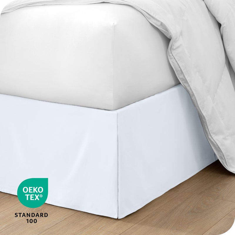 Bare Home تنورة سرير بار هوم توين XL - 15 بوصة هبوط مصمم سهل التركيب - تنورة سرير لأسرة توين إكسترا طويلة - طيات مركزية وزاوية (توين XL، أبيض) - Image 5