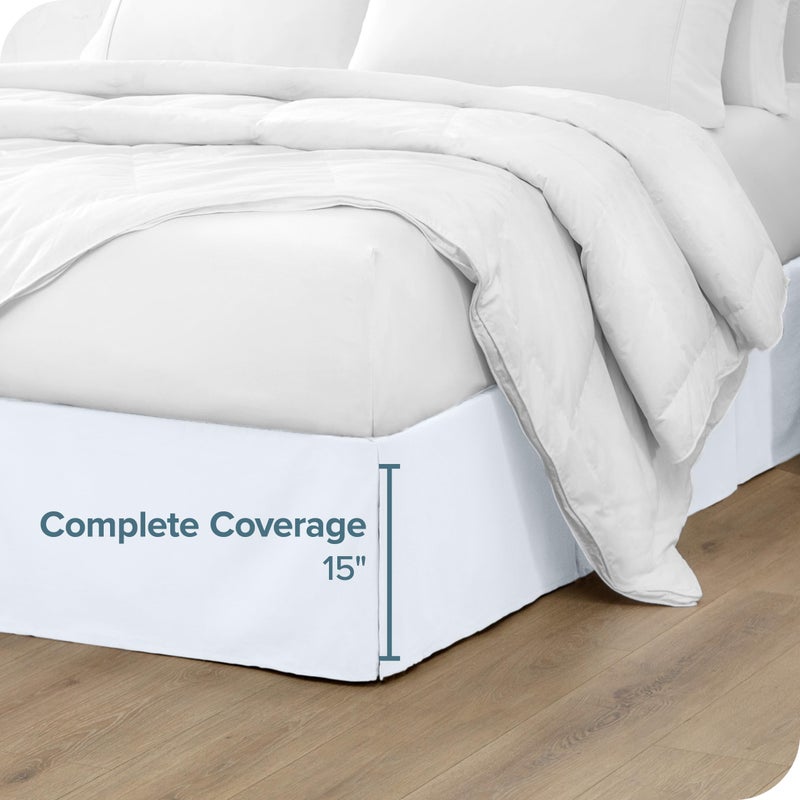 Bare Home تنورة سرير بار هوم توين XL - 15 بوصة هبوط مصمم سهل التركيب - تنورة سرير لأسرة توين إكسترا طويلة - طيات مركزية وزاوية (توين XL، أبيض) - Image 4
