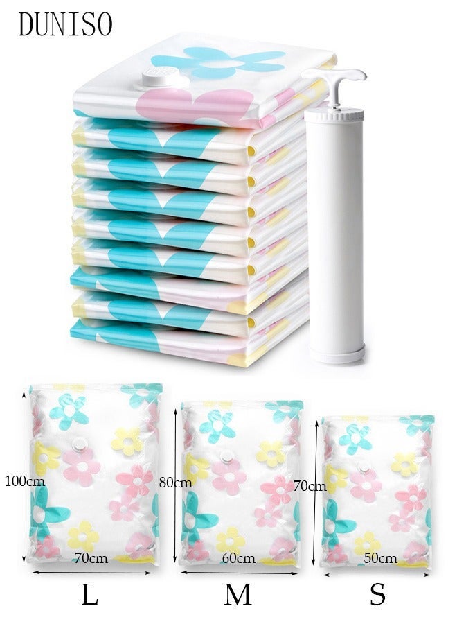 DUNISO Vacuum compression bag with manual air pump reusable vacuum storage bag set of 10 (2 large, 2 medium, 2 small, 4 small) for clothes, mattresses, blankets, sheets, pillows, duvet, travel bag - Image 1