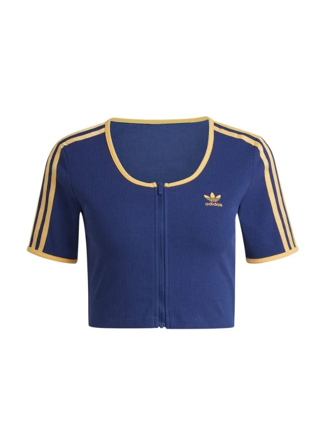 اديداس اوريجينالز adidas RIB SS FZ TOP Blue Originals Women TOPS