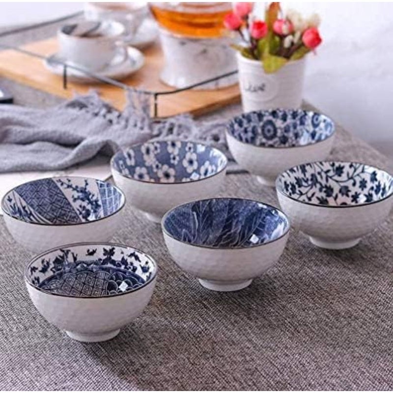 4.5 inch Natural Healthy Japanese Ceramic Bowl soup meal Gift Set Blue and White Porcelain tableware - Image 2