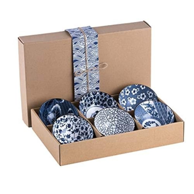 4.5 inch Natural Healthy Japanese Ceramic Bowl soup meal Gift Set Blue and White Porcelain tableware - Image 1