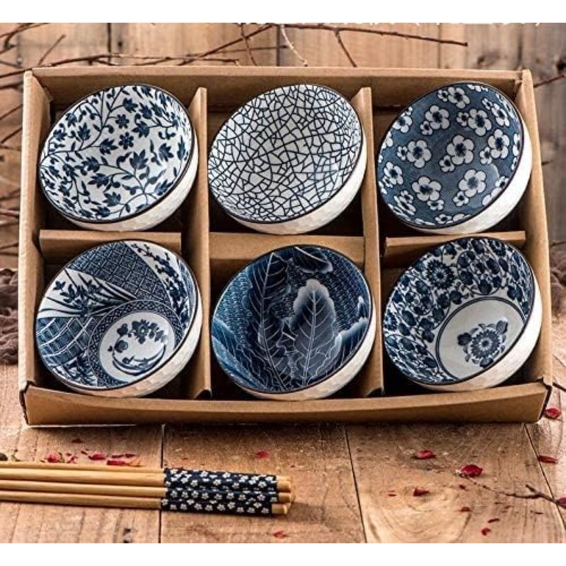 4.5 inch Natural Healthy Japanese Ceramic Bowl soup meal Gift Set Blue and White Porcelain tableware - Image 4