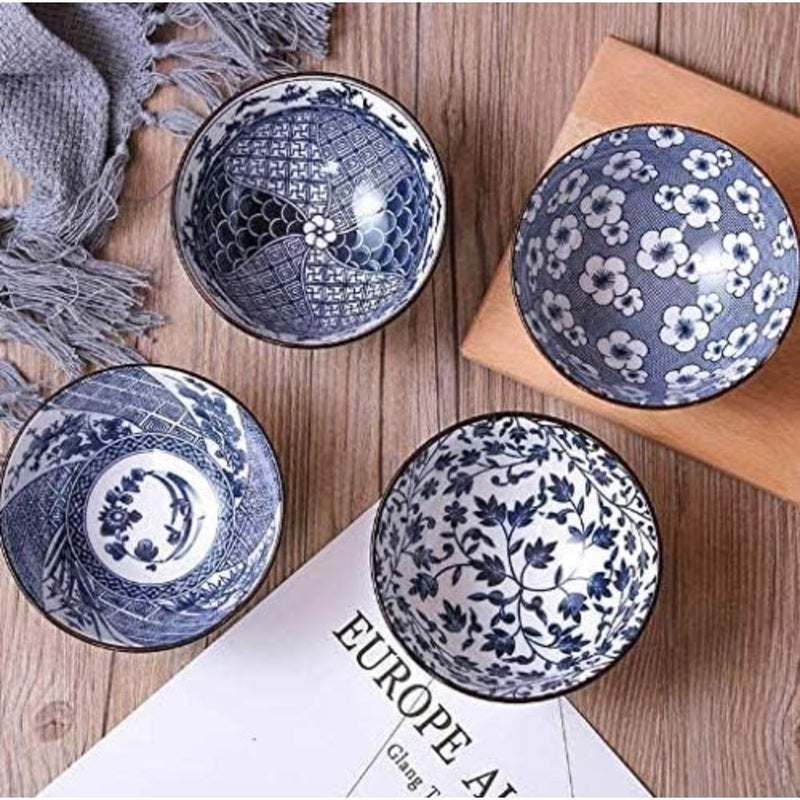 4.5 inch Natural Healthy Japanese Ceramic Bowl soup meal Gift Set Blue and White Porcelain tableware - Image 3