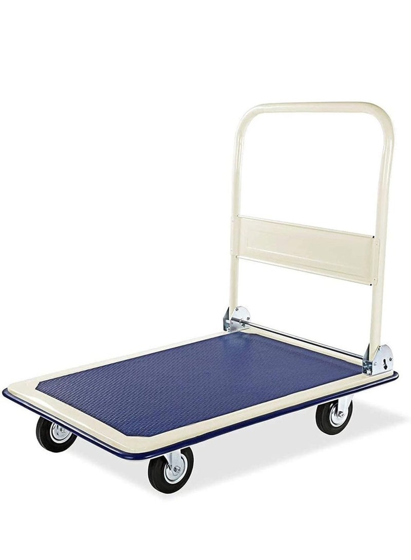 Heavy-Duty Folding Platform Hand Truck -150 kg Capacity, Folding Platform Trolley with Non-Slip Deck and Silent Swivel Wheels, Blue – Platform Truck for Warehouse, Office, and Home Use - Image 1