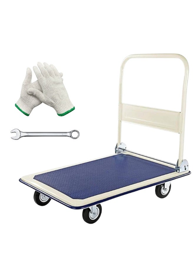 Heavy-Duty Folding Platform Hand Truck -150 kg Capacity, Folding Platform Trolley with Non-Slip Deck and Silent Swivel Wheels, Blue – Platform Truck for Warehouse, Office, and Home Use - Image 2
