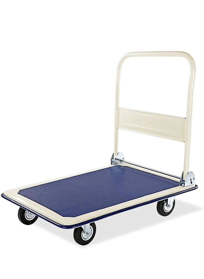 Generic Heavy-Duty Folding Platform Hand Truck -150 kg Capacity, Folding Platform Trolley with Non-Slip Deck and Silent Swivel Wheels, Blue – Platform Truck for Warehouse, Office, and Home Use  - Image 1