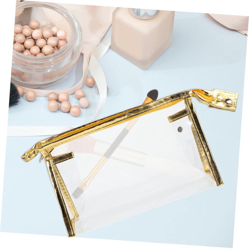Golden Travel Makeup Bag Cosmetic Organizer Pouch Zipper Toiletries Storage 22 5x7x14 5cm - Image 4
