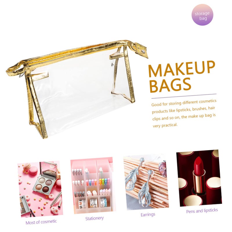 Golden Travel Makeup Bag Cosmetic Organizer Pouch Zipper Toiletries Storage 22 5x7x14 5cm - Image 3