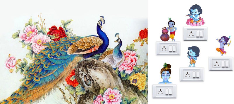 Eja Art Royal Peacock Krishna Switch Board Sticker - Image 1