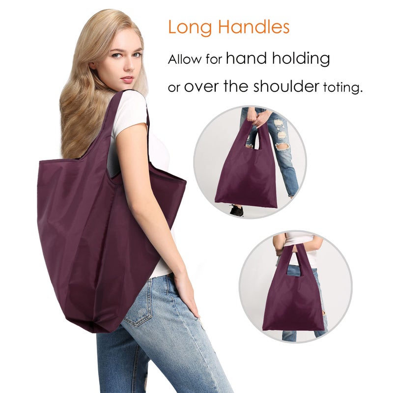 BeeGreen Burgundy Reusable Grocery Bags with Zipper Storage Pouch 10 Packs Wine Red Reusable Shopping Bags Bulk Foldable-Machine Washable - Image 3