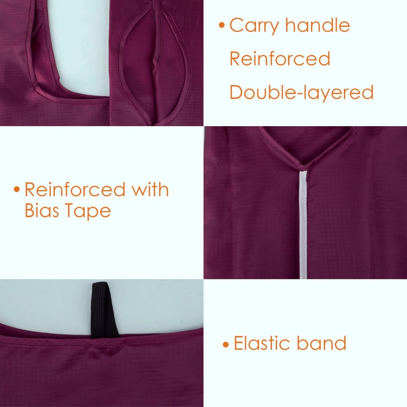 BeeGreen Burgundy Reusable Grocery Bags with Zipper Storage Pouch 10 Packs Wine Red Reusable Shopping Bags Bulk Foldable-Machine Washable - Image 4