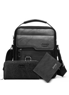 Jeep 3-Piece PU Leather Fashionable Crossbody Bag Matching Handbag, Short Double Fold Leather Wallet, Black  - Image 1
