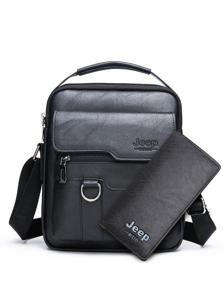 جيب ثلاثة قطعة من جلد بو حقيبة يد حقيبة جلدية رسول أزياء مطابقة ، قصيرة مزدوجة مطوية محفظة جلدية ، أسود - Image 4