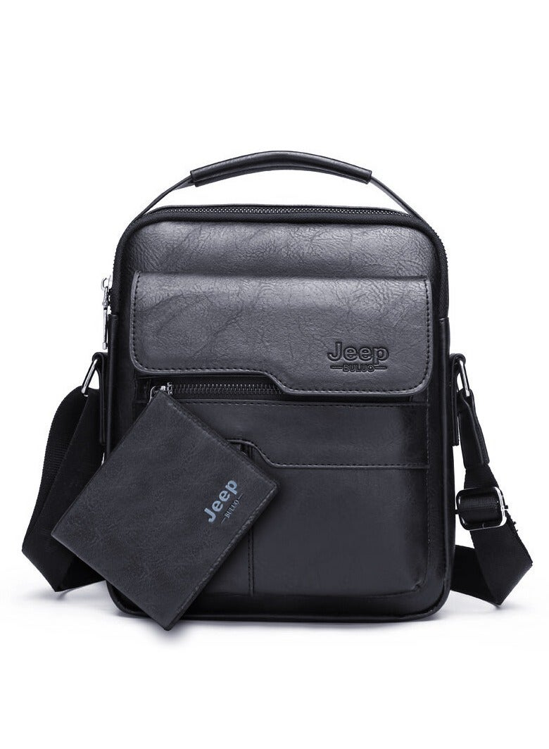 جيب ثلاثة قطعة من جلد بو حقيبة يد حقيبة جلدية رسول أزياء مطابقة ، قصيرة مزدوجة مطوية محفظة جلدية ، أسود - Image 3