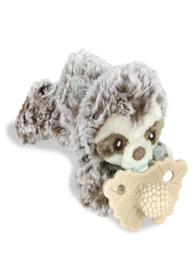 RaZbaby Sloth RaZbuddy w/RaZberry Teething Relief Pacifier - Soothes Sore Gums w/Nature-Inspired Texture, 100% BPA-Free Silicone Teether, Detachable Stuffed Animal - 3 Months+ Teether, Tan - Image 1