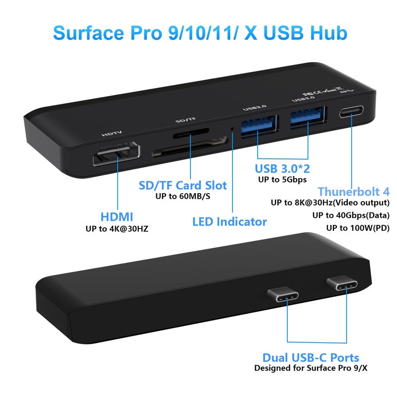 Rytaki Rytaki Surface Pro 9 Accessories, Surface Pro 9 Docking Station with 4K HDMI, USB-C Thunerbolt 4 (Display+Data+PD Charging), 2 USB 3.0, SD/TF Card Reader for Surface Pro 9/Prox  - Image 2