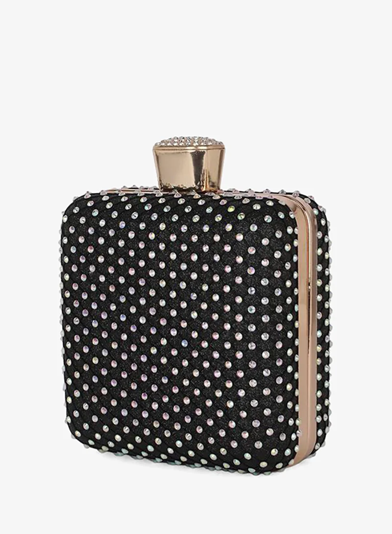 Globus  Black Embellished Square Clutch for Women | Best Price UAE