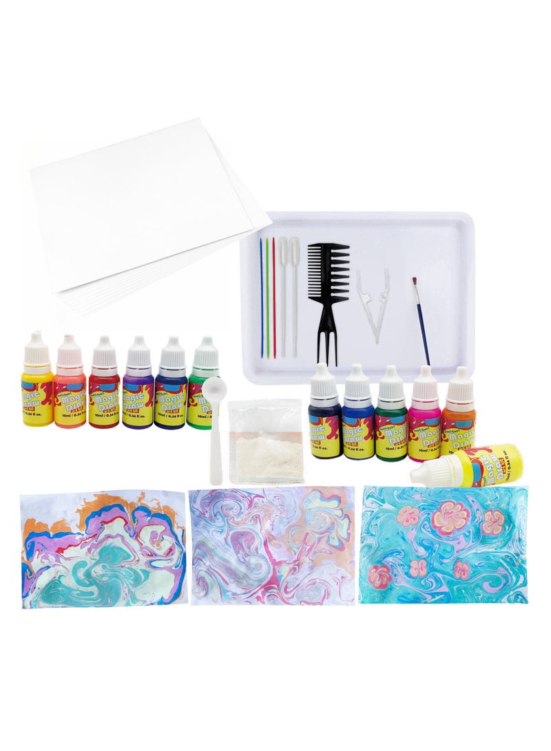نوفولان مجموعة الرسم الرخامي NOVOLAN للأطفال، مجموعة كاملة للرسم المائي للأطفال تحتوي على 12 لونًا نابضًا بالحياة، مجموعة أدوات كاملة للرسم الرخامي المائي الإبداعي، وتقنيات النقل العائمة والرطبة - Image 1