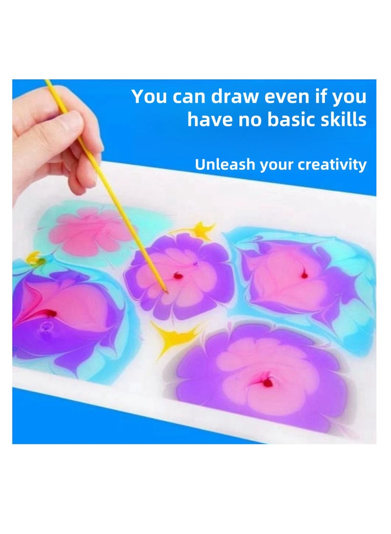 نوفولان مجموعة الرسم الرخامي NOVOLAN للأطفال، مجموعة كاملة للرسم المائي للأطفال تحتوي على 12 لونًا نابضًا بالحياة، مجموعة أدوات كاملة للرسم الرخامي المائي الإبداعي، وتقنيات النقل العائمة والرطبة - Image 2