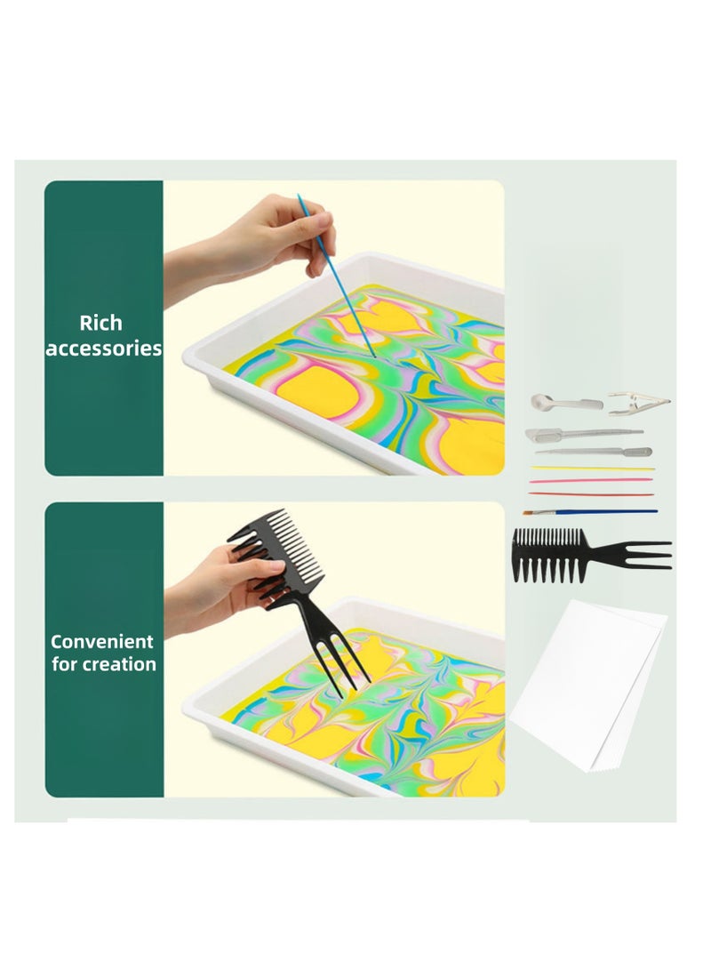 نوفولان مجموعة الرسم الرخامي NOVOLAN للأطفال، مجموعة كاملة للرسم المائي للأطفال تحتوي على 12 لونًا نابضًا بالحياة، مجموعة أدوات كاملة للرسم الرخامي المائي الإبداعي، وتقنيات النقل العائمة والرطبة - Image 4