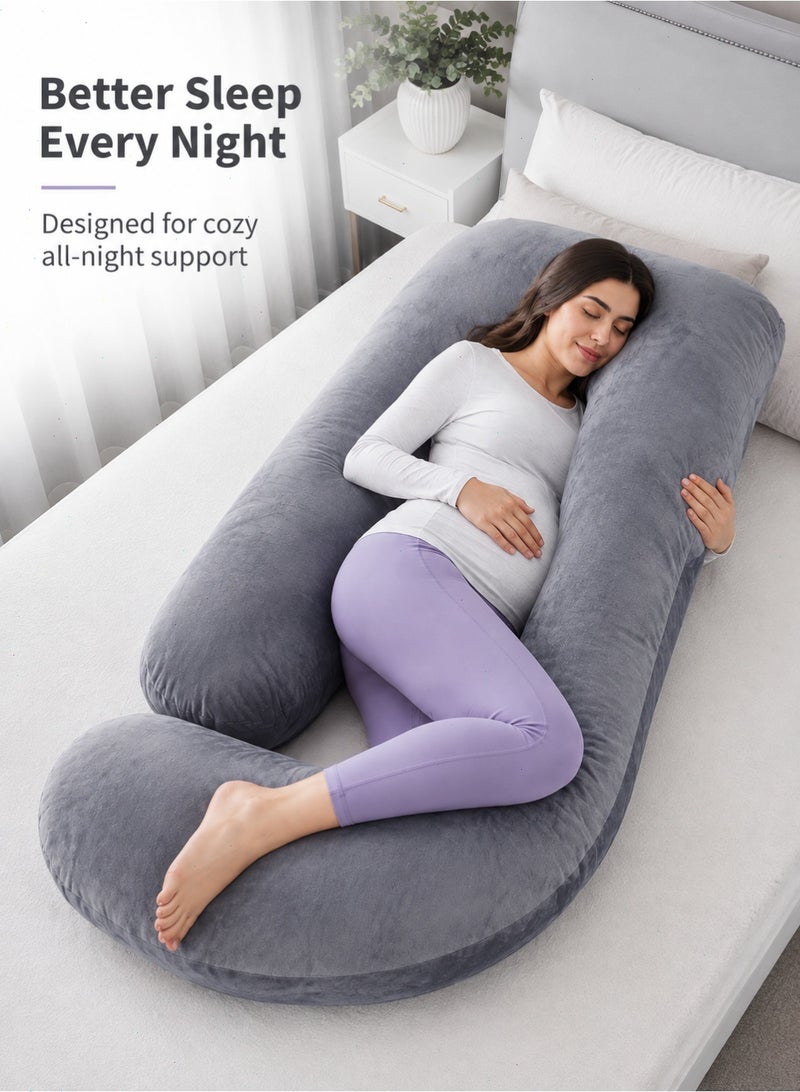 Pregnancy Pillow, Grey U-Shaped Full Body Maternity Pillow with Removable Washable Velvet Cover for Sleeping, Nursing and Relaxing - Image 5