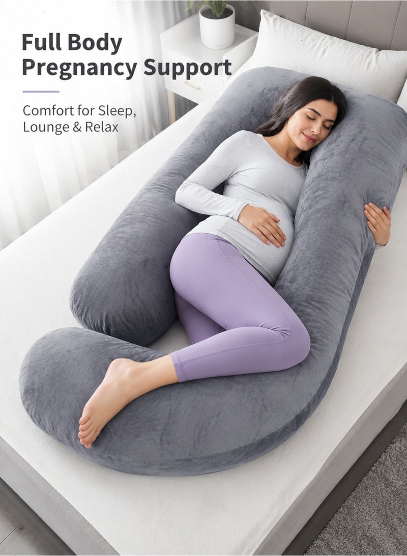 Pregnancy Pillow, Grey U-Shaped Full Body Maternity Pillow with Removable Washable Velvet Cover for Sleeping, Nursing and Relaxing - Image 1