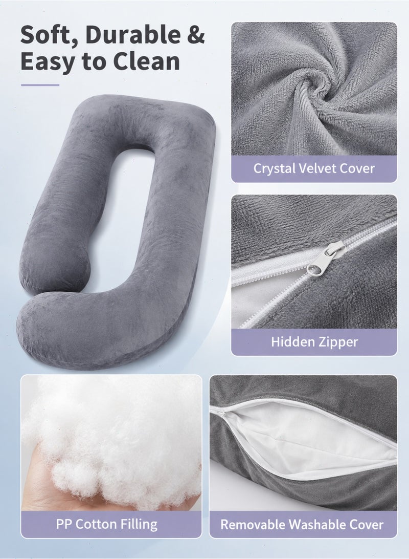 Pregnancy Pillow, Grey U-Shaped Full Body Maternity Pillow with Removable Washable Velvet Cover for Sleeping, Nursing and Relaxing - Image 4