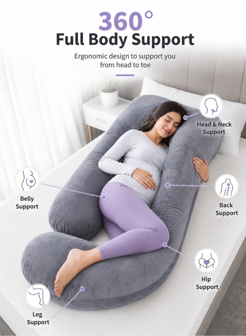 Pregnancy Pillow, Grey U-Shaped Full Body Maternity Pillow with Removable Washable Velvet Cover for Sleeping, Nursing and Relaxing - Image 3